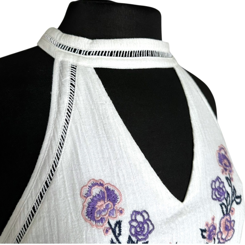 Blue Rain Francesca's White Floral‎ Embroidered Halter Dress Boho Size M - Picture 4 of 13